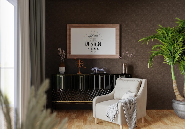 Cadre D'affiche Dans Le Salon Psd Mockup