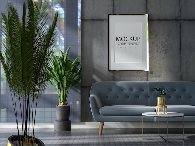 Cadre d'affiche dans le salon Psd Mockup