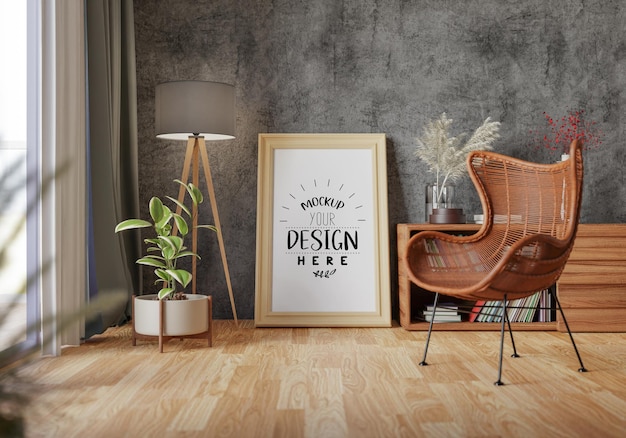 Cadre d'affiche dans le salon Psd Mockup