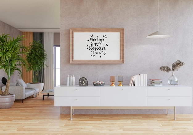 Cadre d'affiche dans le salon Psd Mockup