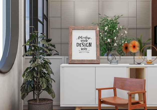 Cadre d'affiche dans le salon Psd Mockup