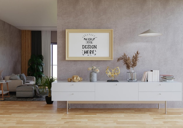 Cadre d'affiche dans le salon Psd Mockup