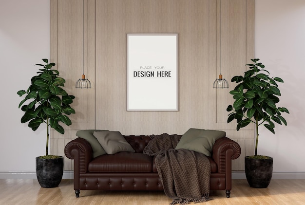 Cadre d'affiche dans le salon Psd Mockup