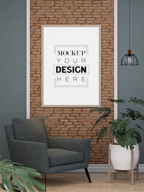 Cadre d'affiche dans le salon Psd Mockup