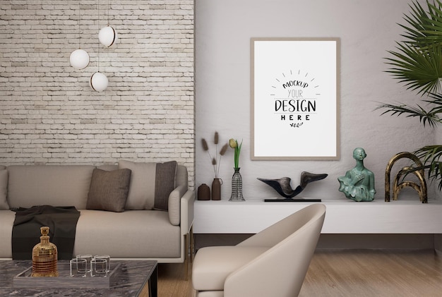 Cadre d'affiche dans le salon Psd Mockup