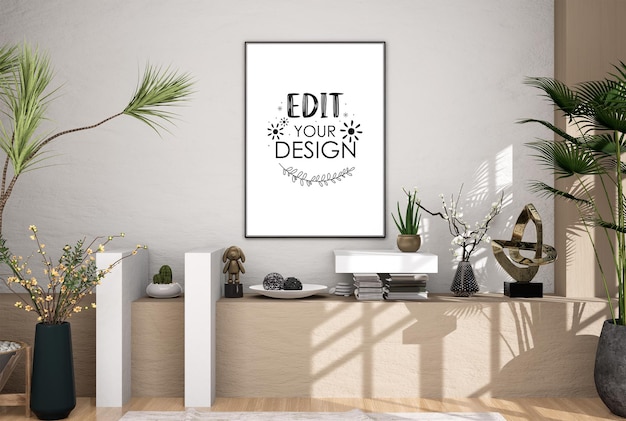 Cadre d'affiche dans le salon Psd Mockup