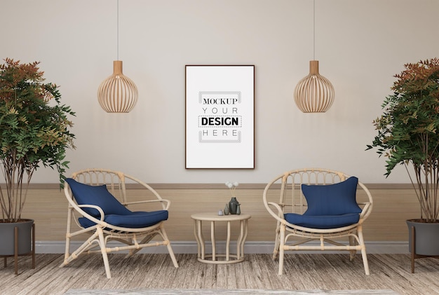 Cadre d'affiche dans le salon Psd Mockup