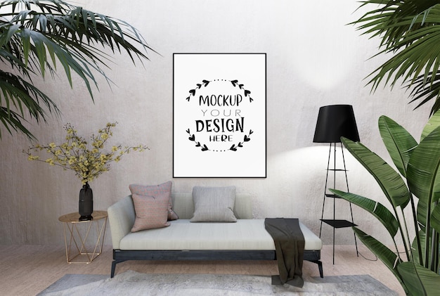 Cadre D'affiche Dans Le Salon Psd Mockup