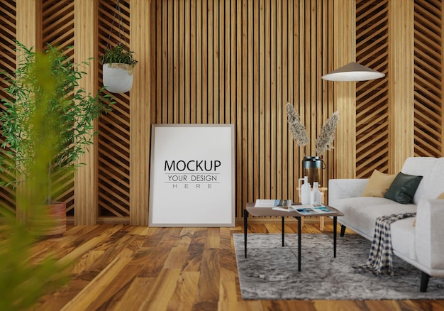 Cadre d'affiche dans le salon Psd Mockup