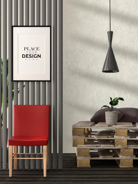 Cadre d'affiche dans le salon Psd Mockup