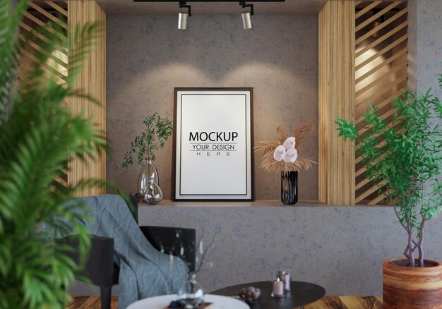 Cadre d'affiche dans le salon Psd Mockup