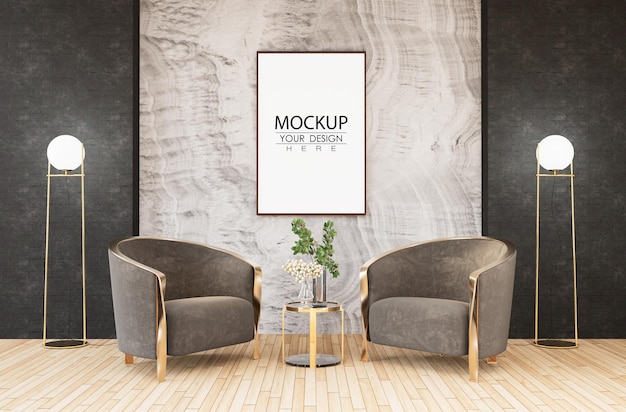 Cadre d'affiche dans le salon Psd Mockup