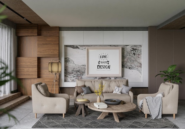 Cadre d'affiche dans le salon Psd Mockup