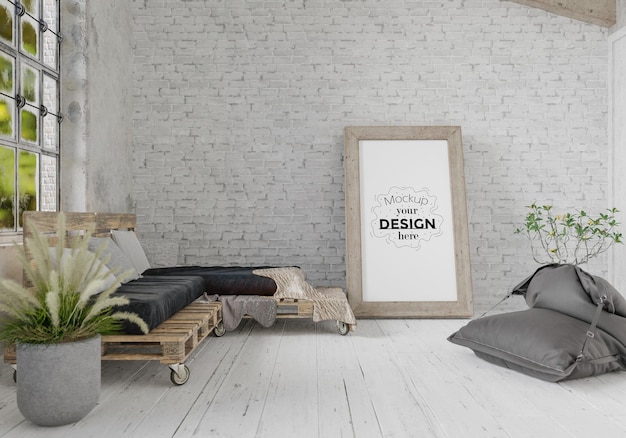 Cadre d'affiche dans le salon Psd Mockup