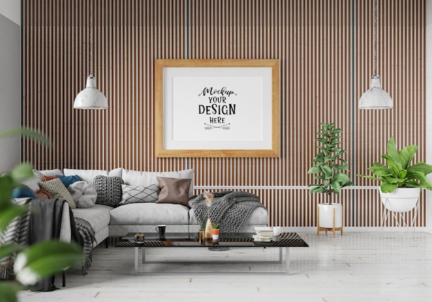 Cadre D'affiche Dans Le Salon Psd Mockup