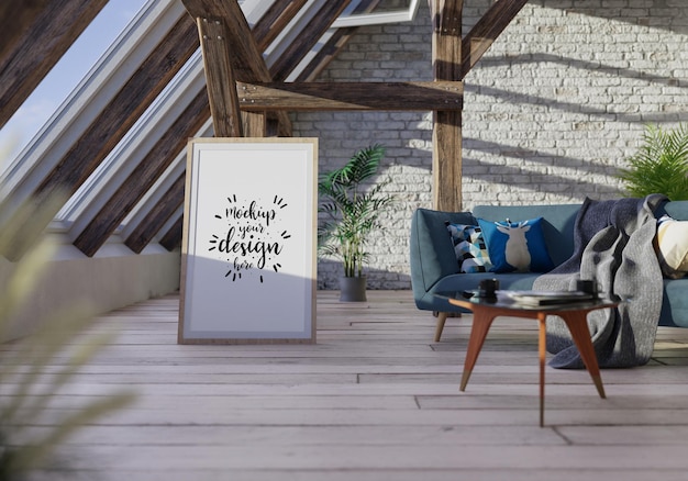 Cadre d'affiche dans le salon Psd Mockup