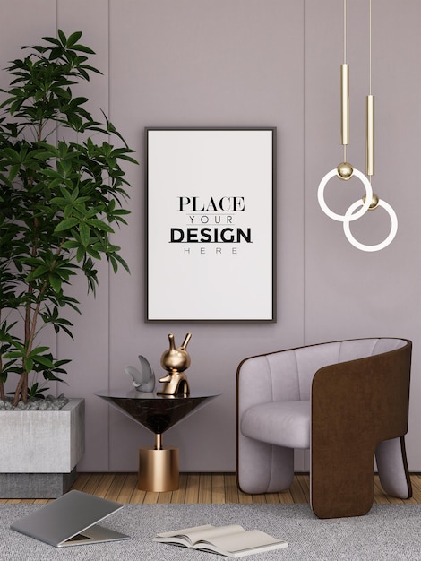 Cadre d'affiche dans le salon Psd Mockup