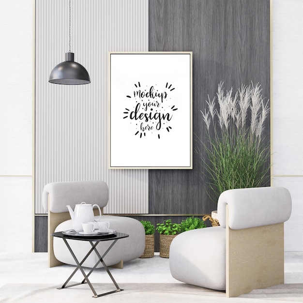 Cadre d'affiche dans le salon Psd Mockup