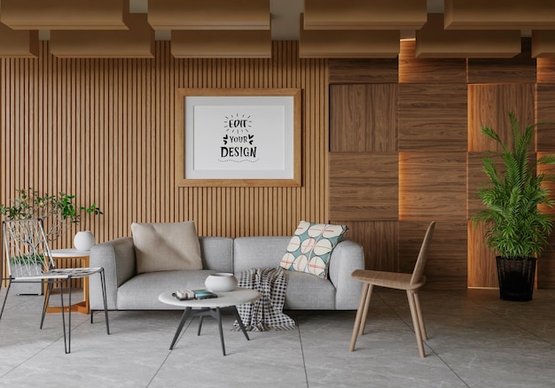 Cadre d'affiche dans le salon Psd Mockup