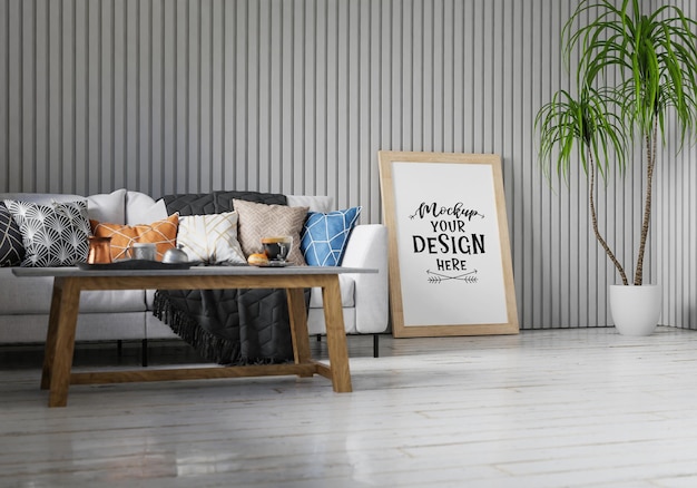 Cadre D'affiche Dans Le Salon Psd Mockup