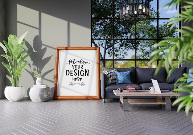 Cadre D'affiche Dans Le Salon Psd Mockup