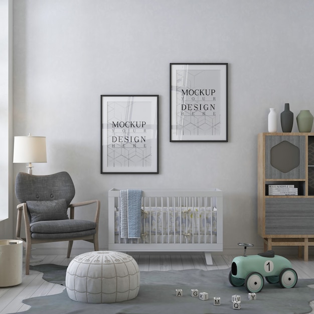 Cadre D'affiche De Maquette Dans La Chambre D'enfant Blanche Contemporaine