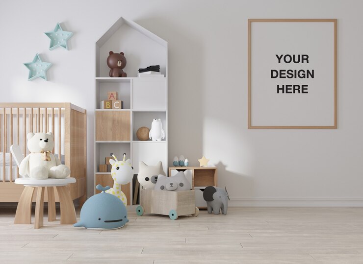 PSD cadre d'affiche de maquette dans la chambre d'enfants