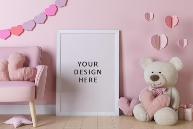 Cadre d'affiche maquette dans la salle de la saint-valentin