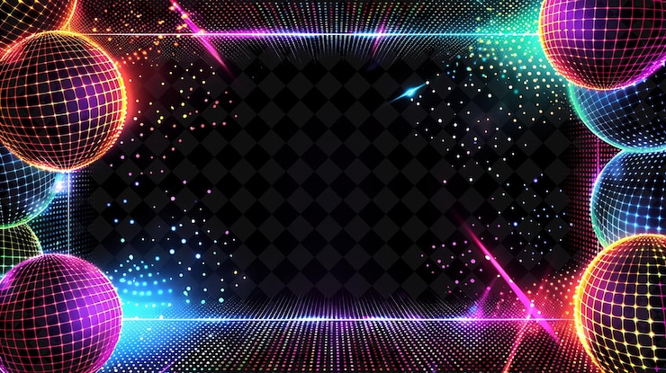 PSD cadre arcane de fête rétro disco avec des boules de disco et un cadre de couleur néon groovy p collection d'art y2k