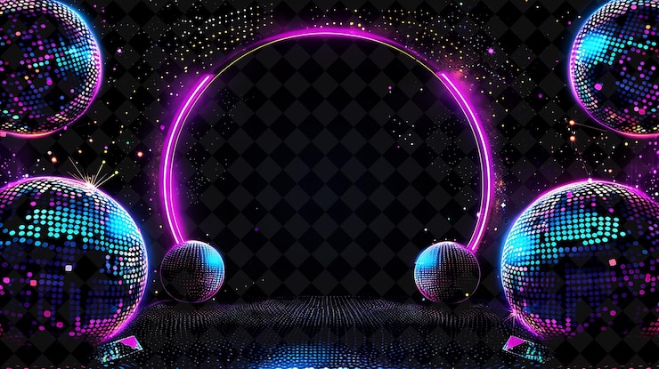 PSD cadre arcane de fête rétro disco avec des boules de disco et un cadre de couleur néon groovy p collection d'art y2k