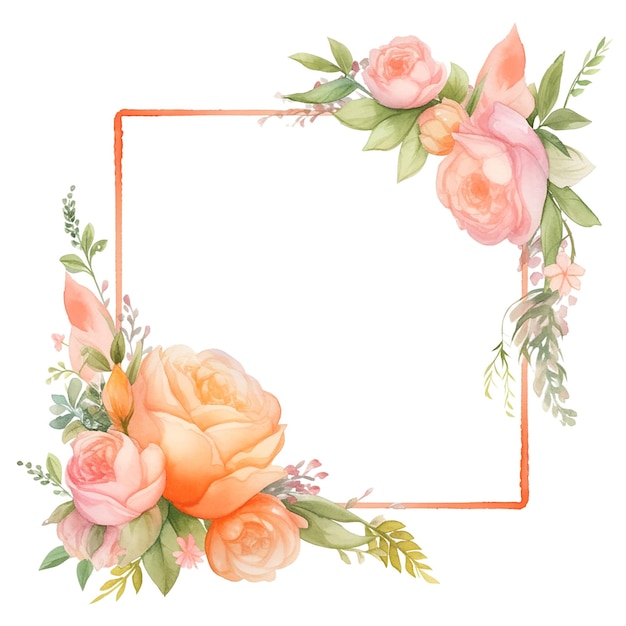 PSD cadre carré floral de mariage rose rose orange