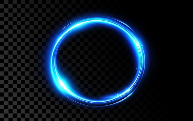 Cadre circulaire lumineux bleu avec effet de lumière sur fond transparent