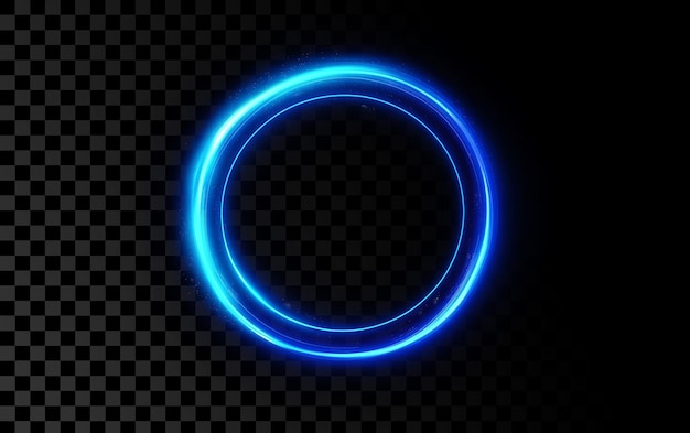 Cadre circulaire lumineux bleu avec effet de lumière sur fond transparent