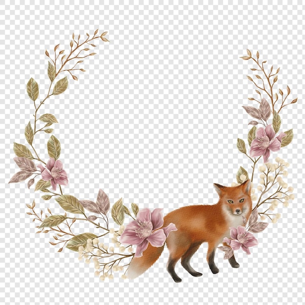 Cadre De Couronne D'automne Avec Des éléments De Feuillage Automnal Png Clipart Et Renard