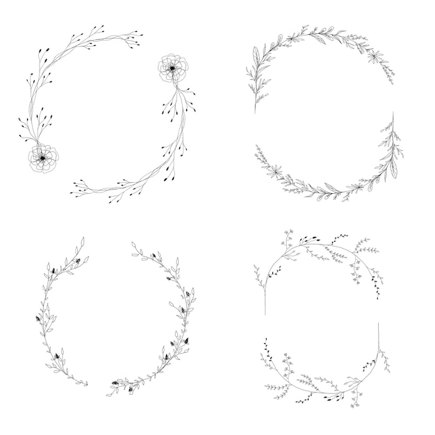 PSD cadre de couronne florale et de feuilles de ligne minimaliste