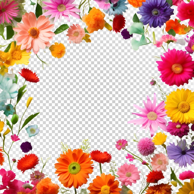 PSD cadre de décoration florale assortie isolé sur fond transparent bordure fleurie ai générative