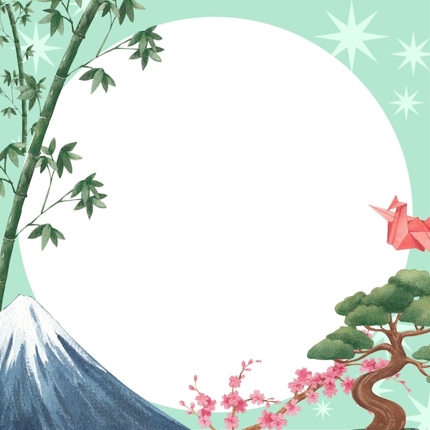 Cadre dessiné à la main aquarelle de paysage du mont Fuji