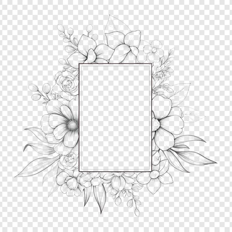 PSD un cadre floral élégant en noir et blanc