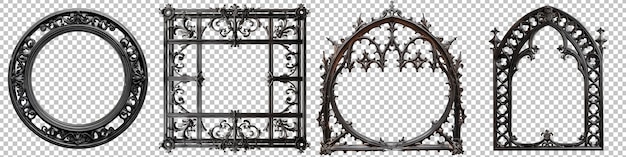 PSD cadre gothique en fer forgé avec des motifs médiévaux isolés sur un fond transparent
