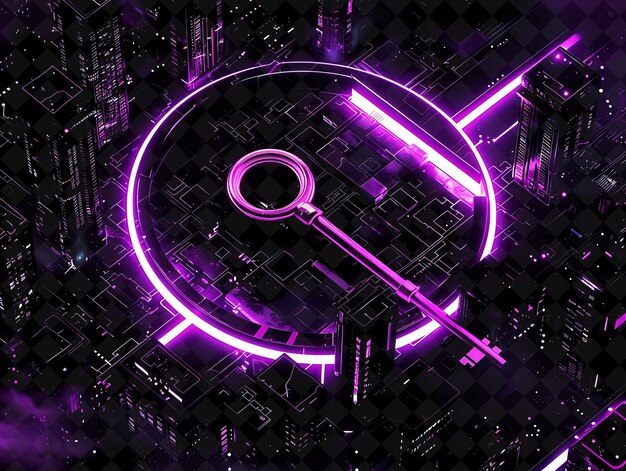 Cadre d'horizon cyberpunk Png enveloppé autour de Cardano avec une forme de néon Y2K sur un fond sombre