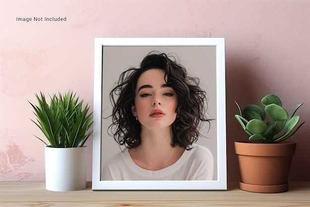 PSD cadre d'image sur une étagère avec un cactus