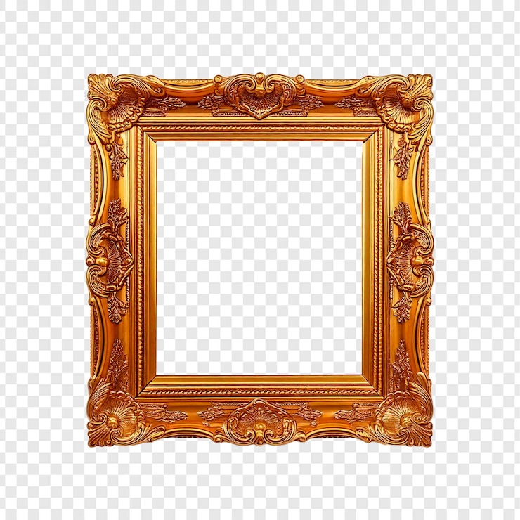 PSD cadre d'image en or antique avec un motif de fleurs sur un fond transparent