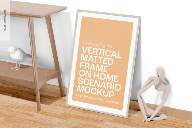 Cadre mat vertical sur maquette de scénario d'accueil, vue de droite