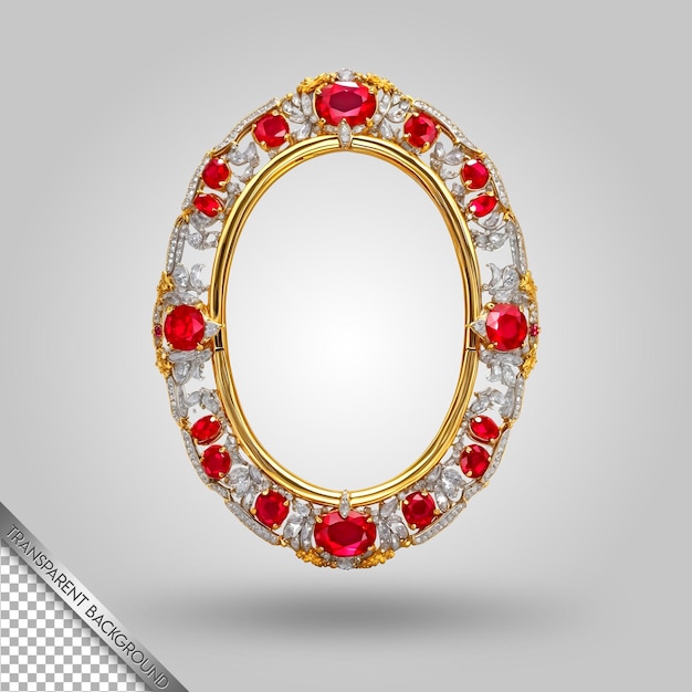 PSD un cadre ovale en or avec des diamants rouges et blancs autour
