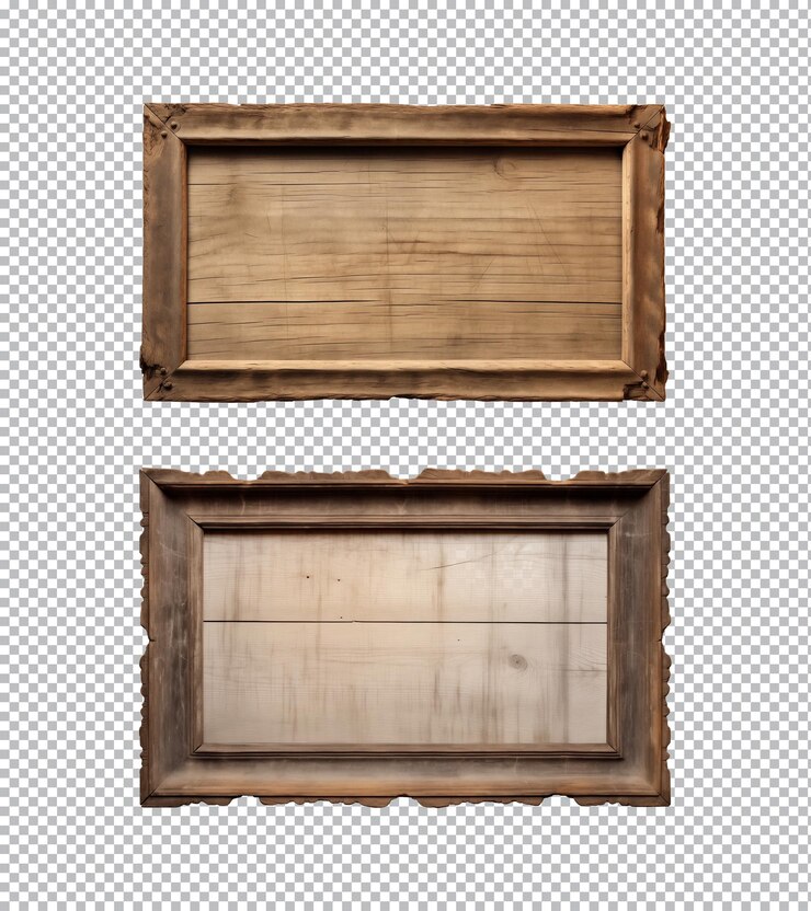 PSD cadre de planche rectangulaire en bois isolé sur un fond transparent.