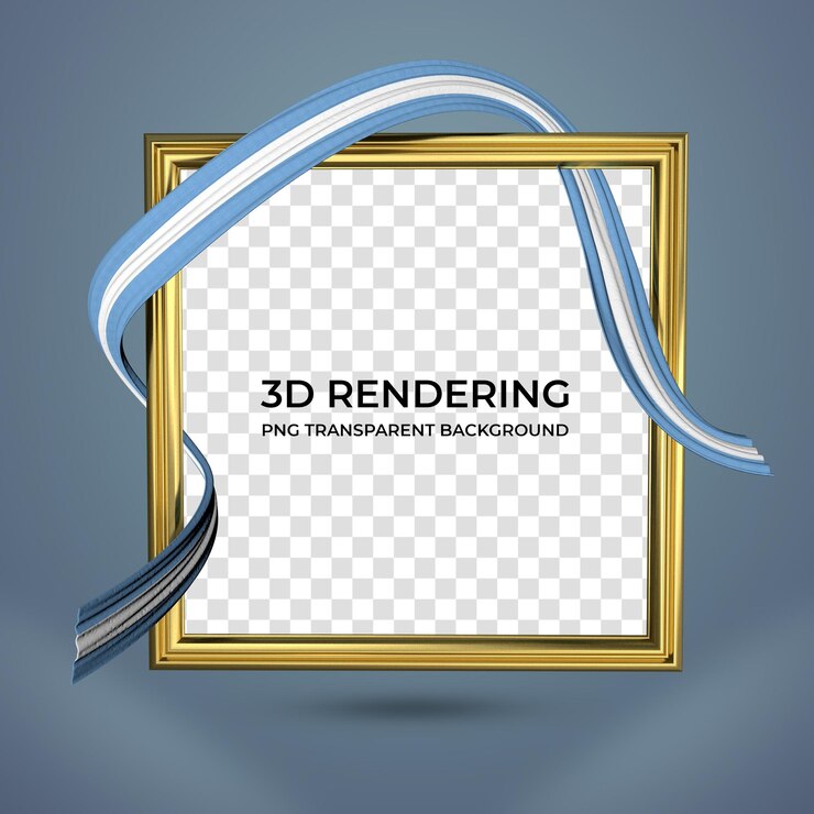 PSD cadre réaliste et ruban avec les couleurs du drapeau argentin rendu 3d fond transparent