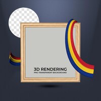 PSD cadre réaliste et ruban avec les couleurs du drapeau de la roumanie rendu 3d fond transparent