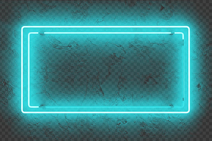 PSD cadre rectangle bleu néon brillant sur un mur texturé isolé sur un fond transparent