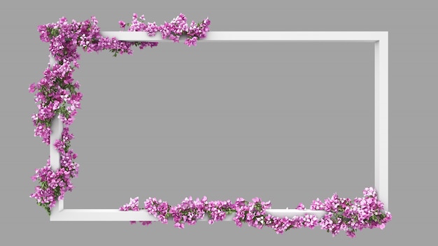PSD cadre rectangle vide avec filtre aquarelle de bougainvilliers roses