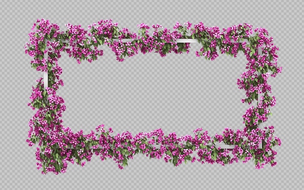 PSD cadre rectangle vide avec filtre aquarelle de bougainvilliers roses